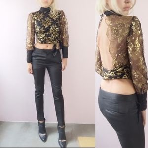 Nwot Delfi gold james bond backless holiday regal blouse 2